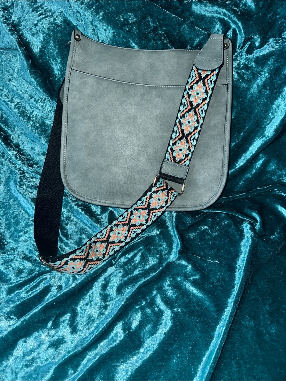 Sage Crossbody Saddle Bag with Patterned Strap